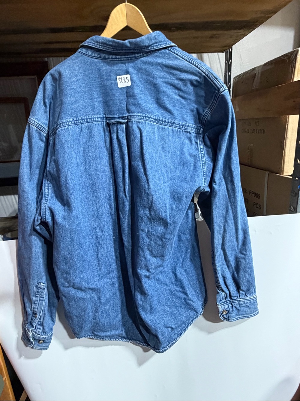 #4285-Eddie Bauer Light Blue Denim Jacket with Plaid Lining - Picture 3 of 3
